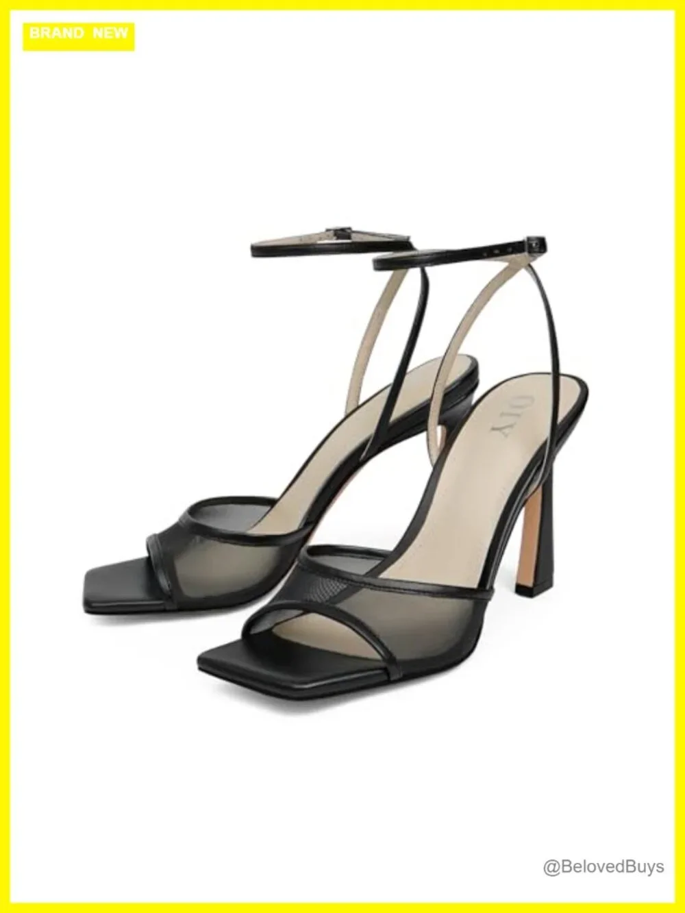 Strappy Heels Women Square Toe Ankle Strap Stiletto Mesh High Heels Dress